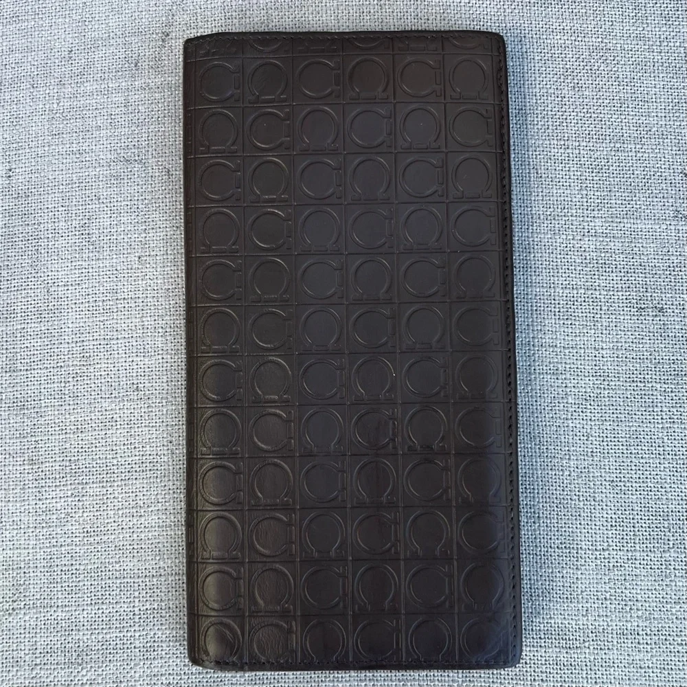 Salvatore Ferragamo Long Brown Wallet Monogram Embossed